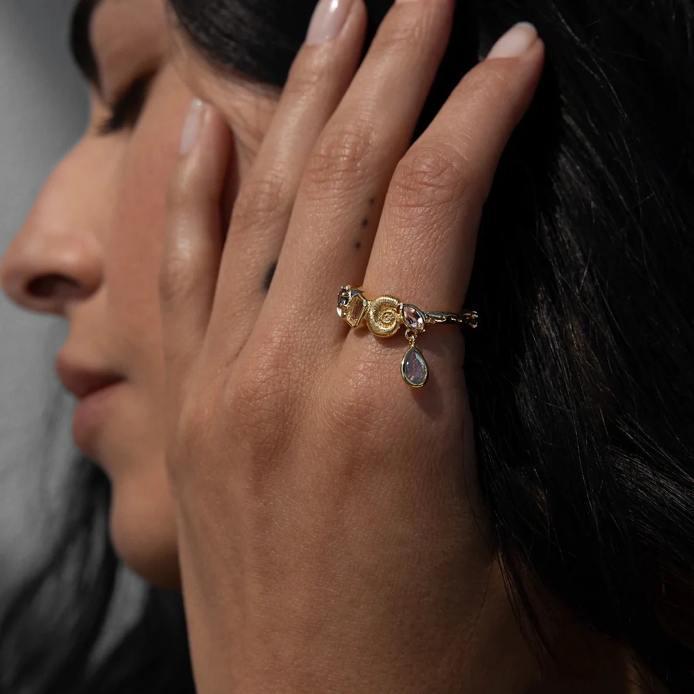 Awe Inspired Deep Sea Gemstone Ring 14K Gold Vermeil Size 7